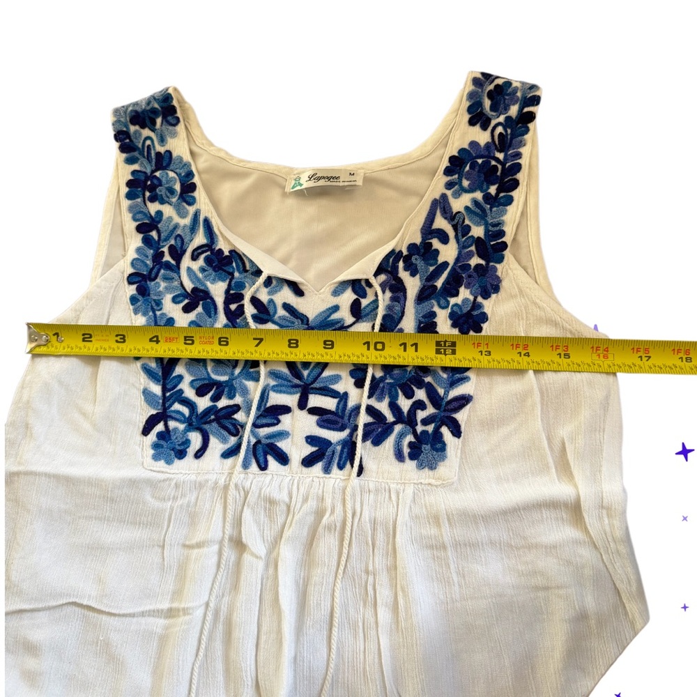 Final Sale! Bundle! 🌟Lapogee White Beachy Sleevless Mini Dress Blue Embroidered - Picture 4 of 6